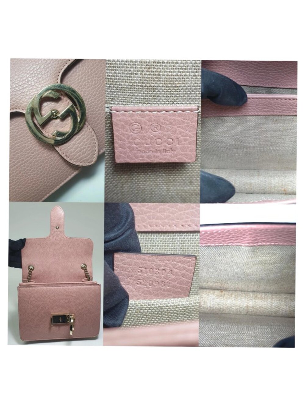 Authentic Gucci Interlocking GG Shoulder Bag Pink Leather Chain Crossbody - Picture 12 of 12